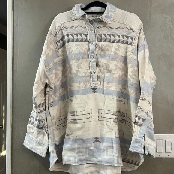 Free People We The Free Arizona Sky Pullover Blue Cream L Large NEW - Picture 2 of 4